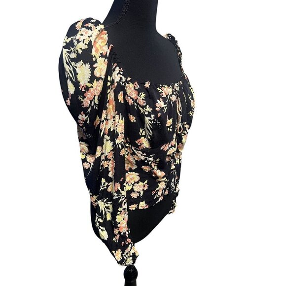 FREE PEOPLE HILARY Floral Print Square Neck Long Sleeve Crop Top Tie Back - Picture 7 of 10